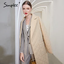 Simplee Long straight winter coat with rhombus pattern Casual sashes women parkas Deep pockets tailored collar stylish outerwear
