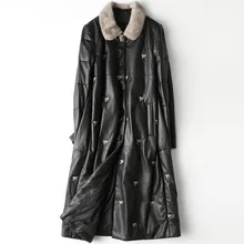 YOLANFAIRY из натуральной кожи, пуховик для женщин, корейская мода, овчина, кожа, норка, меховой воротник, куртка, HQ19-YFG810B, YY331