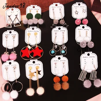 

Temperament Statement Earrings Gold Metal Dangle Drop Funny Geometric Round Exaggerated Plush Ball Earrings For Women Jewelry