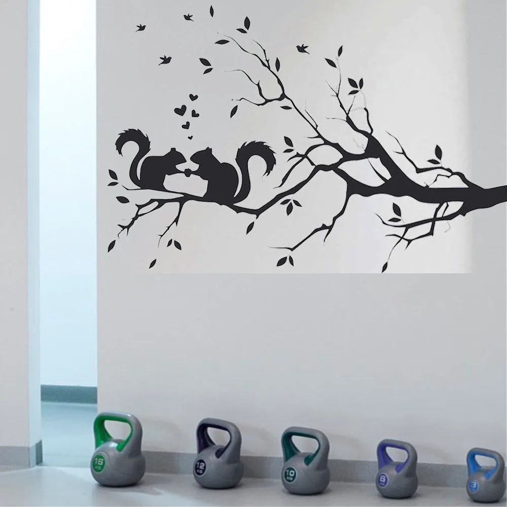 

HDJWU Special Offer Squirrel On Long Tree Branch Wall Sticker Animals Vinyl Wall Stickers For Kids Room HD009