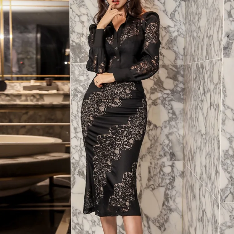 

WOMEN'S Dress 2020 Spring New Style WOMEN'S Dress Lace Stitching Coat + High-waisted Sheath Skirt Set