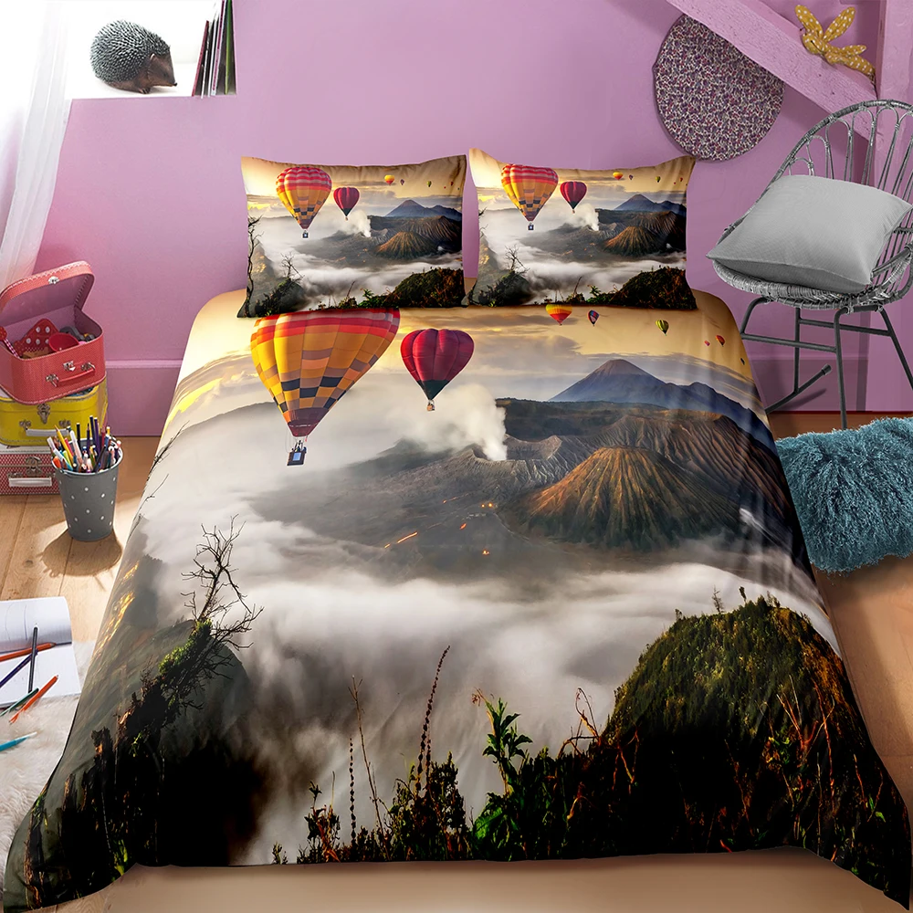 Fanaijia Luxury kids Bedding Sets hot air balloon Print Duvet Cover Set with Pillowcase Home Textile