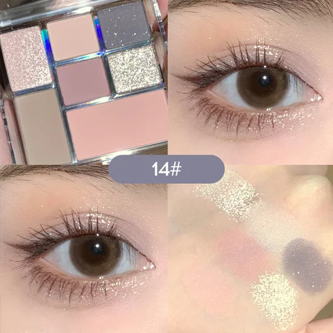Pressed Matte 7 Glitter Eyeshadow Palette Waterproof Long-lasting Eyeshadow Pigment Diamond Shimmer Nude Shiny Makeup