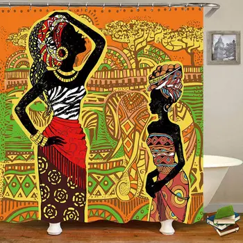 

Classic Waterproof Shower Curtains Beautiful African Women Paint Bathroom Curtains Eco-Friendly Mildew Proof Curtain with Hooks