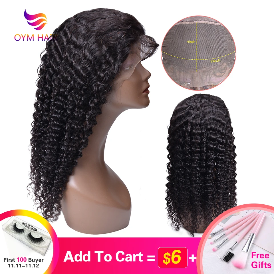 Malaysian Curly Lace front Wig With Baby Hair 10-24Inches 13*4 Front Human Wigs For Black Women Non Remy | Шиньоны и парики