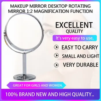 

828t Korean Metal Mirror Makeup Mirror Dressing Mirrors Desktop Rotating1:2 Magnification Function women Make up tools