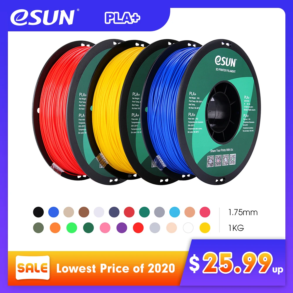 eSUN 3D Printer Filament PLA+ 1.75mm Dimensional Accuracy +-- 0.03mm 1KG (2.2 LBS) Spool 3D Printing