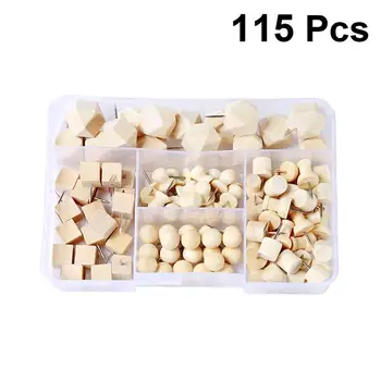 

115pcs Assorted Thumbtacks Wood Push Pins Creative Decorative Thumb Tacks for Photos Map Cork Board