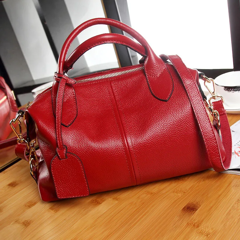

2019 Europe and the United States new leather handbags fashion Boston leather portable messenger bag simple shoulder bag