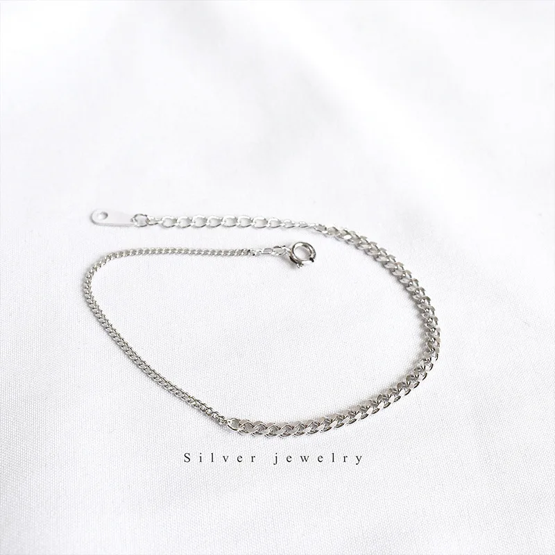925 Sterling Silver Punk Simple Flat Splicing Chain Bracelet Women Adjustable Fashion Classic Party Jewelry Friendship Gift - Image 4