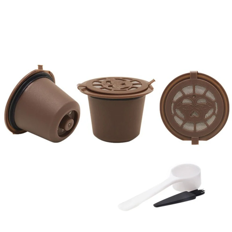 

3PCS/set Reusable Refillable Nespresso Coffee Capsule Filter With Spoon Filter Pod and Brush Kitchen Dining Coffee Filter