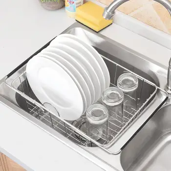 

Stainless Steel Adjustable Dish Basket Dish Drainer Rack Rustproof Storage Kitchen Tool