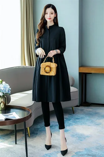 

Fashion Elegant Versatile Elegant Korean-style 2019 Solid Color Able Trench Coat Slimming