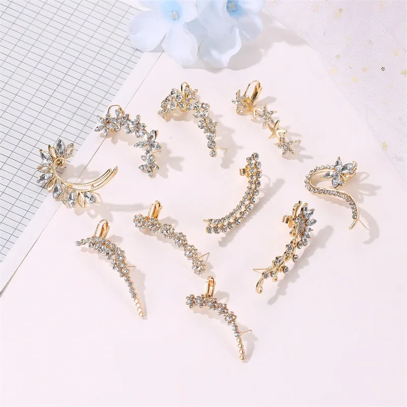 Bohemian NO Piercing Crystal Rhinestone Ear Cuff Wrap Stud Clip Earrings For Women Girl Trendy Earrings Jewelry Bijoux
