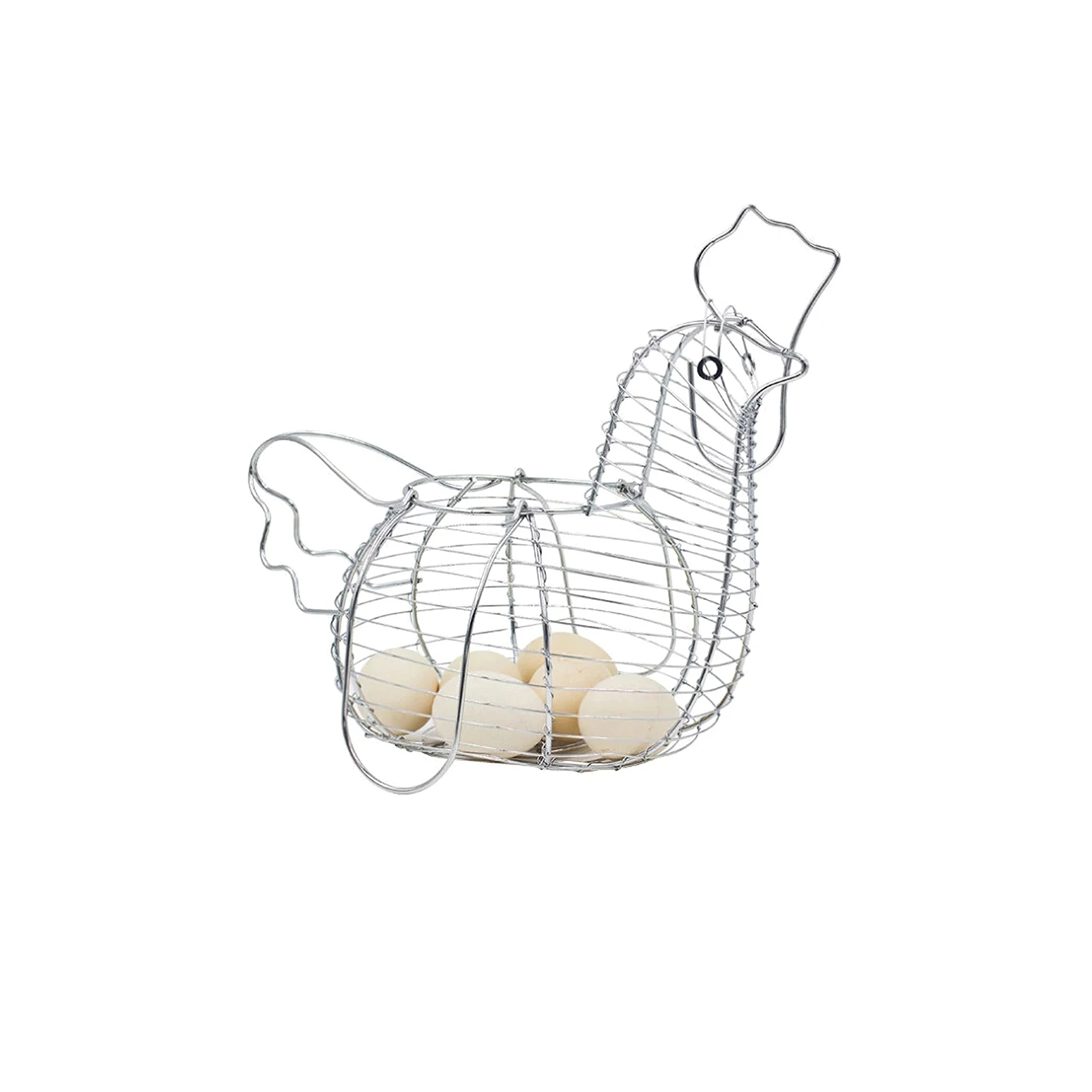 Large Chrome Plated Egg Storage Hen Basket Kitchen Holder Rack Chicken Shaped