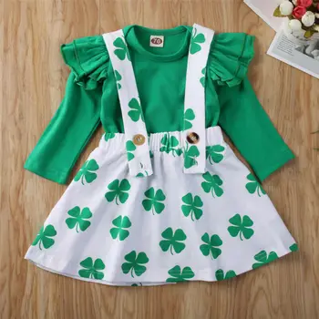 

UK Newborn Baby Girl Saint Patrick Day Clothes Romper Clover Strap Dress Outfit