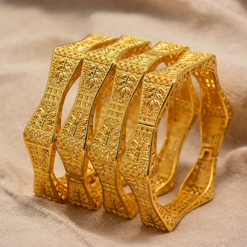 Dubai Arabic Kuwait Bamboo festival Gold Color Bangles Bracelets For women  Girl Dubai Arabic middle East bride African jewelry