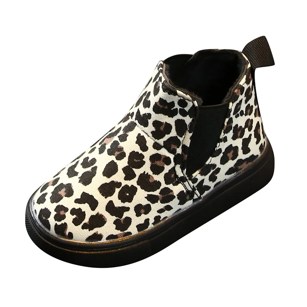 Детские леопардовые зимние ботинки для девочек; Теплые Короткие повседневные толстые слипоны для детей; зимние ботинки для девочек - Цвет: Beige