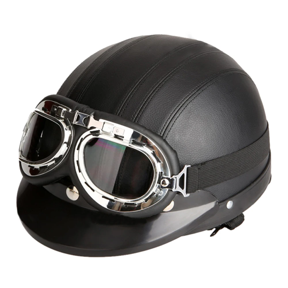Men Women Motorcycle Motorbike Vintage Visor Helmet Hat Headwear with Goggles Motorcyle Accessories Exterior