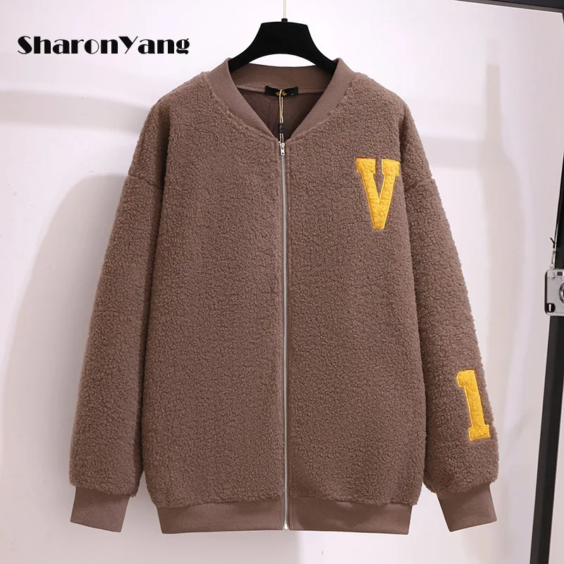 

Winter Imitation Lamb Hair Coat Women Large Size Causal Thicken Jacket Korean Zipper Long Sleeve Outwear Tops Female