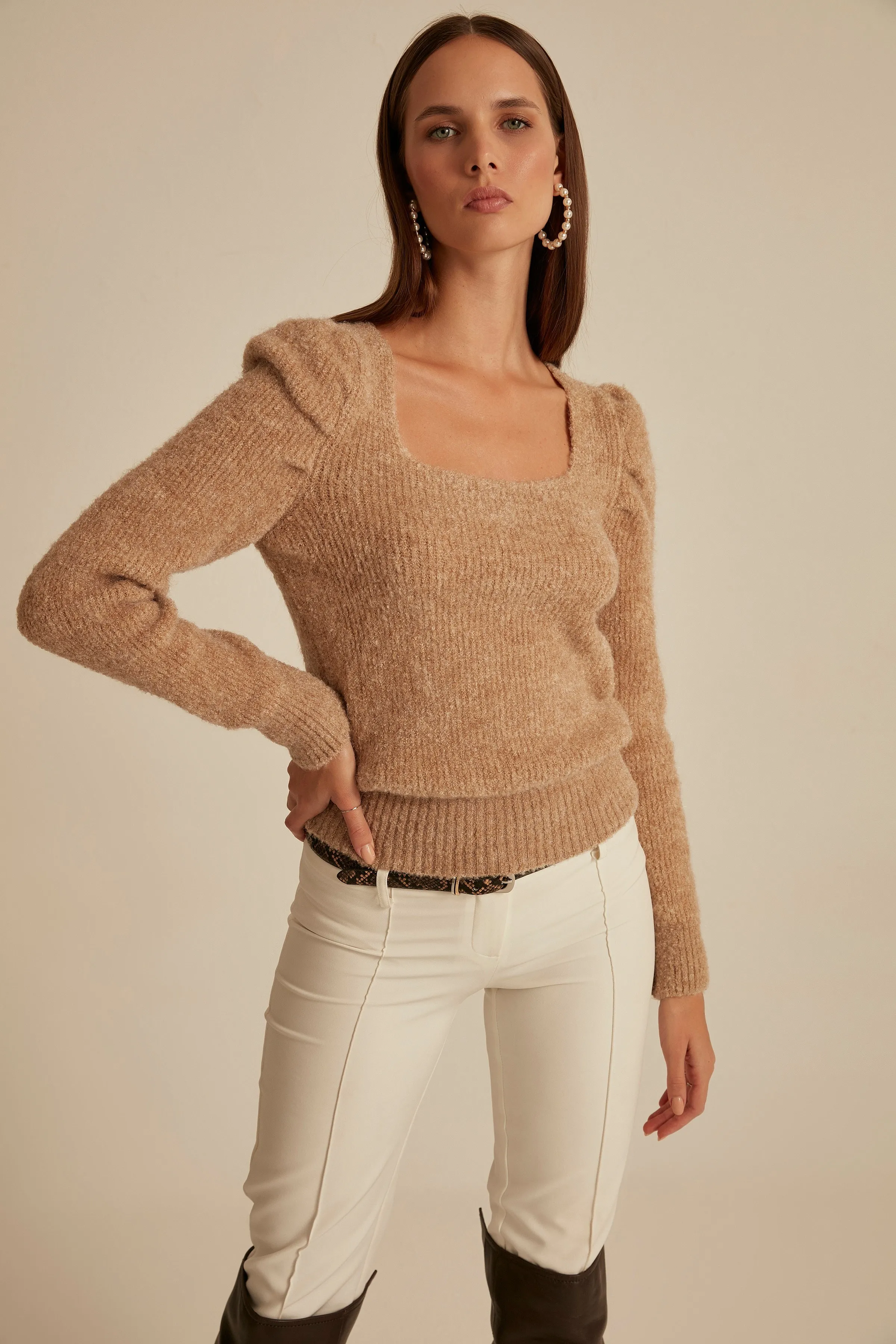 Joinus Трикотажный свитер с u образным воротником и ручкой| |