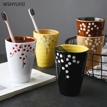 

1Pcs Japanese cherry rice ceramic mug wash cleaning teeth supplies couple cup creative home bathroom supplies brushing cup