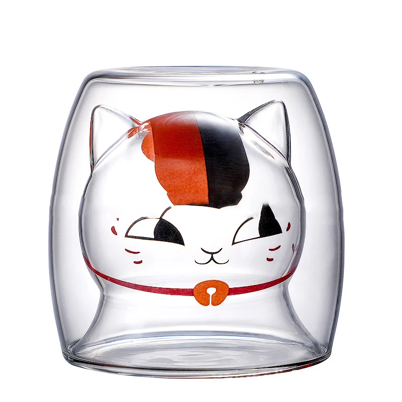 220ML Creative Beckoning Cat Breakfast Milk Mugs Cute Cartoon Lucky Double Glass Cup Korean Ladies Coffee | Дом и сад