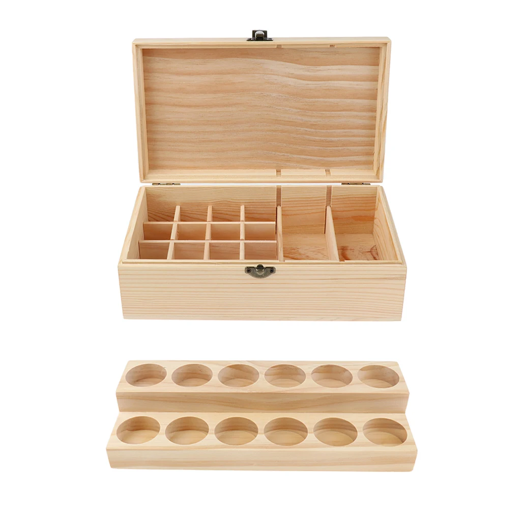 2Pcs Perfume Vials Essential Oil Display Storage Carrying Wood Case Box and Stand Holder Set for Roller Bottle Dropper Bottles