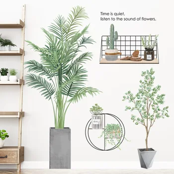 

Large Green Tropical Plant Bonsai Stickers Wall Decal for Living Room Bedroom Decor Fresh Leaf Removable Vinyl Mural Art Decals