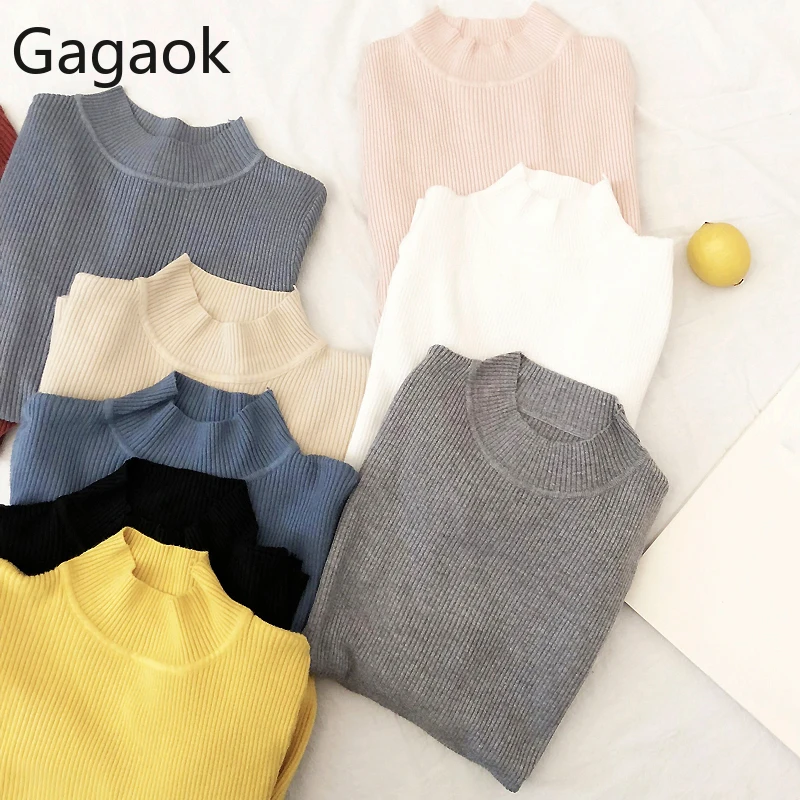 Gagaok новые осенние зимние пуловеры для женщин водолазка свитер Повседневная