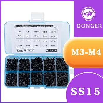 

300Pcs/set M3 M4 TM Screws Nickel Plated Phillips Truss Mushroom Head Machine Electronic Small Screws Kit SS15