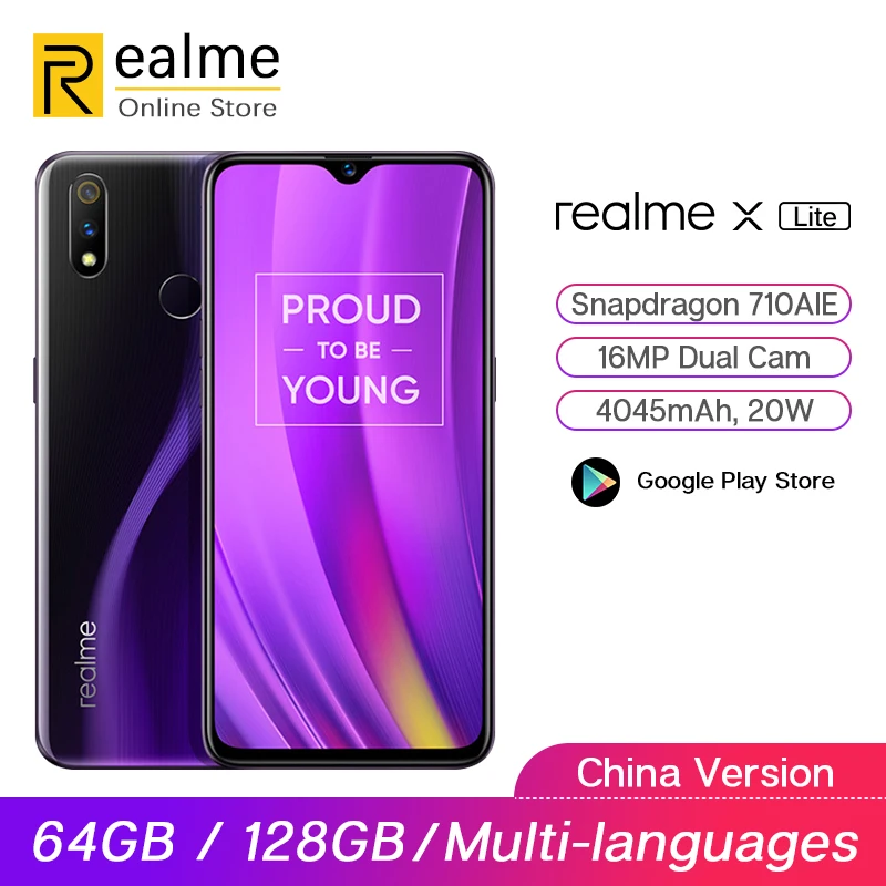 Мобильный телефон realme X Lite, 4 ГБ/6 ГБ/64 Гб/128 ГБ, Восьмиядерный процессор Snapdragon 710, 6,3 дюйма, 4045 мА батарея мобильного телефона VOOC, быстрая зарядка
