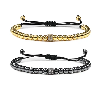 

New Men Bracelet Micro Pave CZ Square Copper Beads Bracelets Bangles Adjustable Braided Rope Fashion Women Jewelry Gift Pulseira