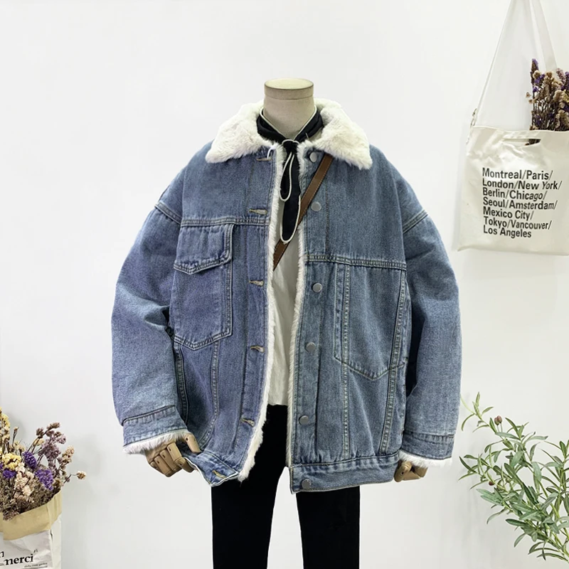 Autumn Vintage Washed Blue Denim Parkas 