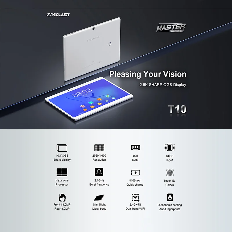 Teclast Master T10 Android 7 0 10 1 &quotпланшетный ПК MT8176 Hexa Core 4 Гб ОЗУ 64 ПЗУ 8 МП + 13 HDMI 2560*1600