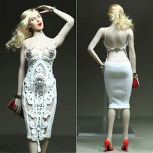 

1/6 Female Sexy Backless Dress White Diamond Lace Hollow Out Midi Skirt for 12 inch Action Figure Body Toy