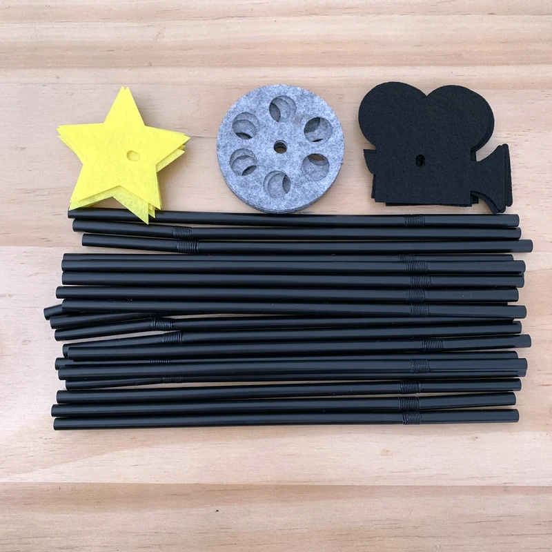 Freeshipping 20pcs Hollywood Party Theme Movie Straw Felt Flag Birthday Party Decoration Bunting supply fabric