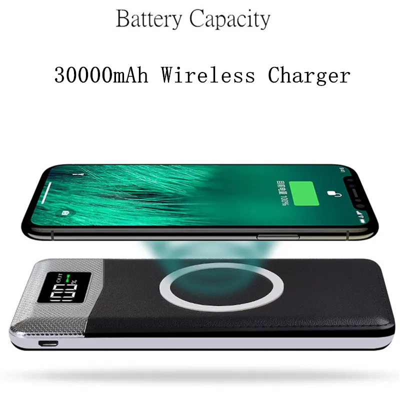 

QI Wireless Charger For iPhone 8 8plus XS Power Bank External Battery Bank Built-in Wireless Charger Powerbank Portable