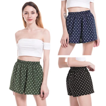 

LJCUIYAO Summer Chiffon Shorts Women Mid Waist Dot Printing Elastic Short Skirts Women Plus Size Loose Beach Bottom Feminino