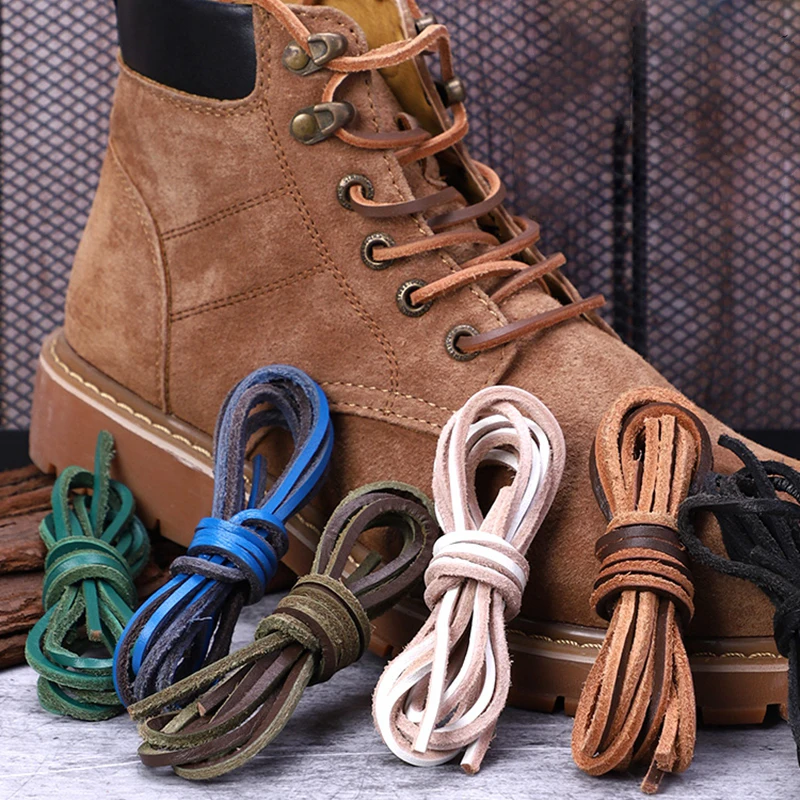 1 Pair Martin boots Shoelaces Square Leather Shoe Laces Solid Retro Men