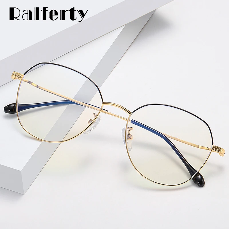 Ralferty, женские очки, синий светильник, очки для компьютера, круглая металлическая оправа для очков для близорукости, модные очки D2105