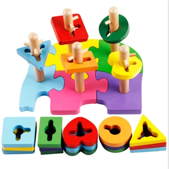 

Baby Column Set Geometric Building Blocks Wooden Toys For Kids Carton Elephant Macaron Color Blocks Educational Gift