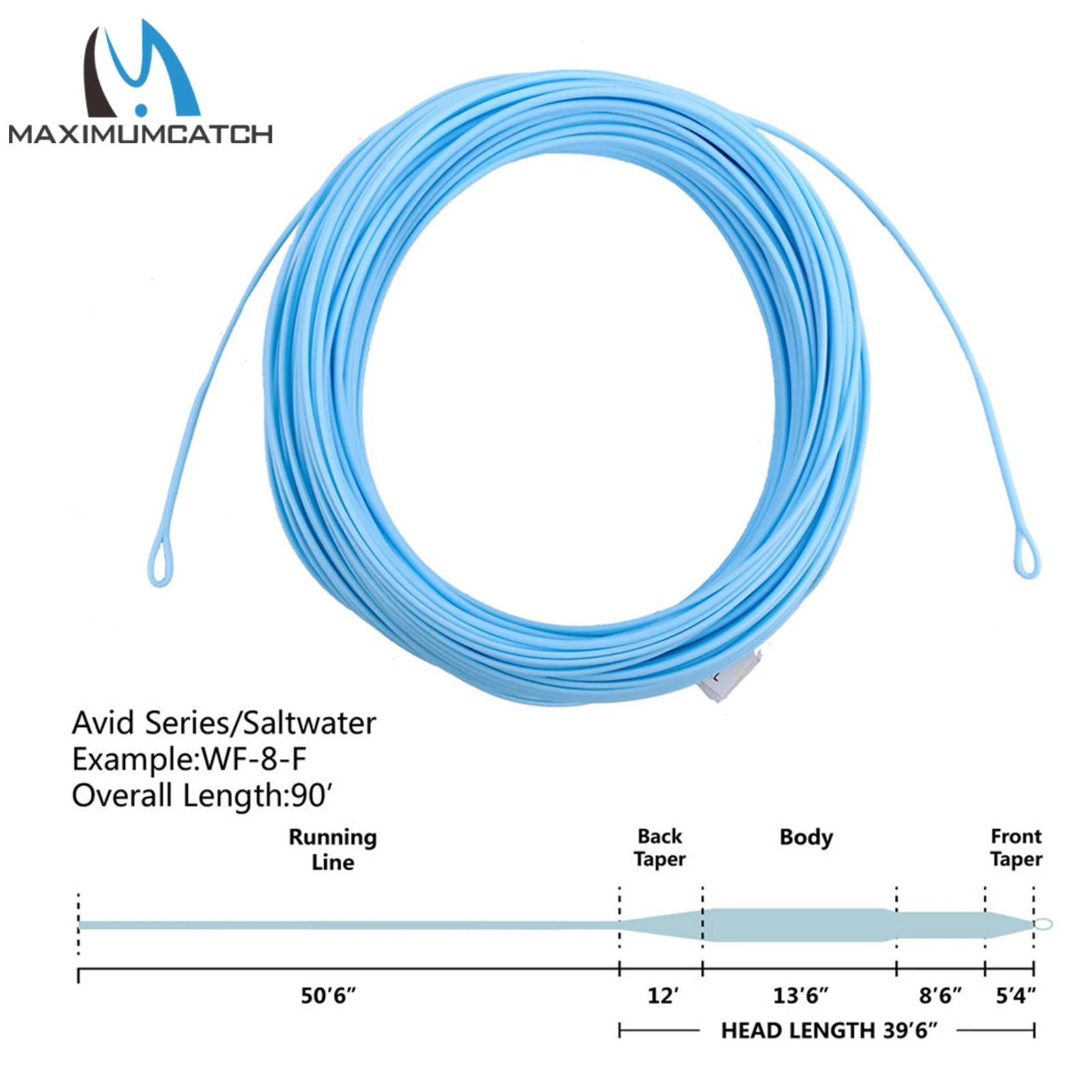 Maximumcatch Saltwater Weight Forward Fly Fishing Line 90FT 8-10wt 2 welded Loops Floating Fly Line Sandy Blue Color fishing line