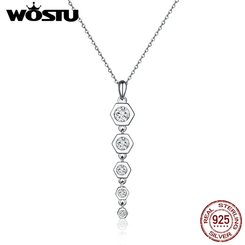 WOSTU, яркий светильник, ожерелья, 925 пробы, серебро, вертикальная, свежая и простая подвеска, длинная цепочка для женщин, роскошные ювелирные изделия CTN052