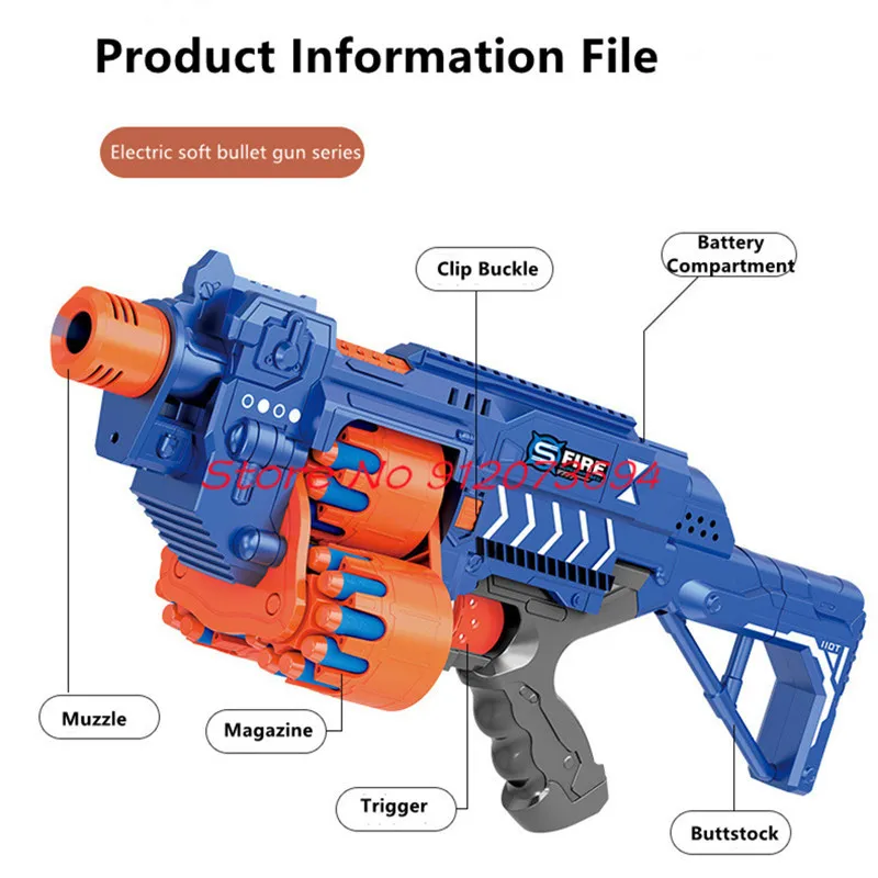 DIY Self-Assembly Electric Burst Soft Bullet Gun 94CM Rotating Magazine Parent-Child Interaction Long Distance Shooting Kids Toy 6