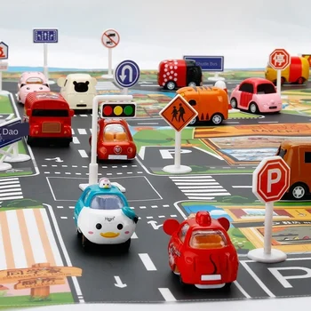 

130/100CM Explosion Toy Chinese and English Children's Play Mat House Traffic Road Sign Car Model Parking Lot Map Accessories