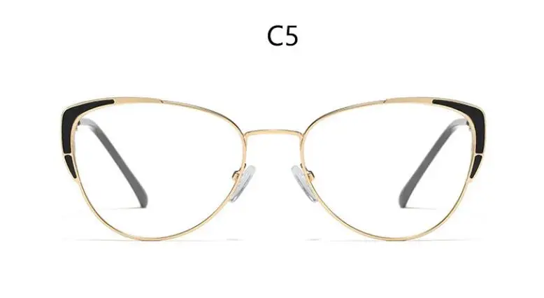 Золотая оправа, очки, прозрачные линзы, кошачий глаз, очки, оправа для очков, женские стильные очки, поддельные брендовые дизайнерские очки, литературные - Цвет оправы: C5 Black clear