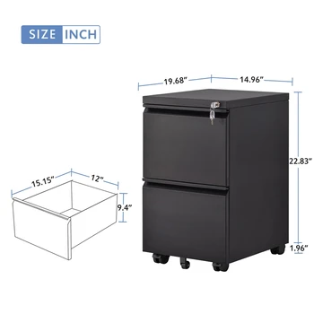 

Black and White 2 Drawer Office Desk File Cabinet Horizontal File Cabinet Anti-tilt Structure Storage Bag File File Storage Box
