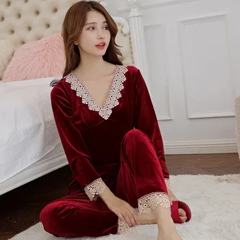 

Exquisite Women Lace Pyjamas Sui Pajamas Set Comfortable Keep Warm 2pcs Sleepwear Nightwear Casual Intimate Soft Homewear
