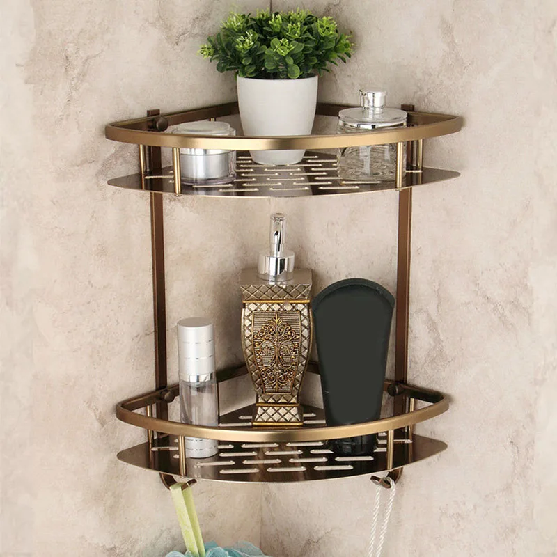 

Corner Wall Mounted Double Bathroom Accessories Shelf Bathroom Big Basket Double Bathroom Shelves